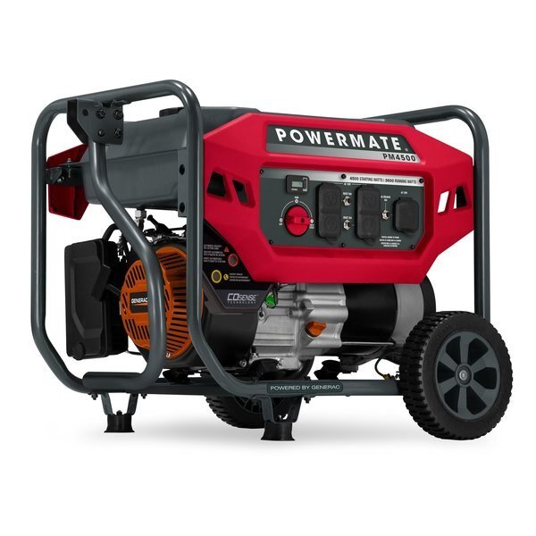 Portable Generator, Gasoline, 3,600 W Rated, 4,500 W Surge, Recoil Start, 120V AC, 30 A, Powermate, Mfr#: P0080201